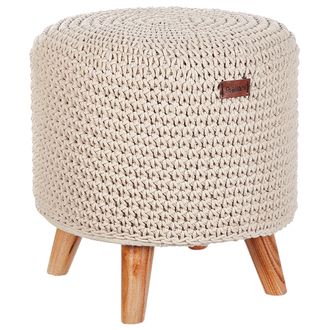 Beliani Reposapi&eacute;s De Algod&oacute;n Fabricado A Mano Con Patas De Madera En Color Beige Macram&eacute; De Estilo Boho 40 X 40 X 40 Cm Mardan