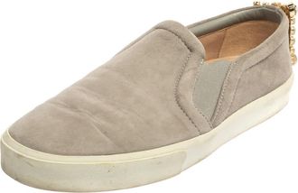 Stuart Weitzman Grey Suede Crystal Slip On Sneakers