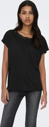 Only Spitzenshirt ONLY ONLWINNIE S/S TOP CS JRS, Damen, Gr. XL, schwarz, Jersey, Obermaterial: 100% Polyester, unifarben, regular fit normal, Rundhals, Shi