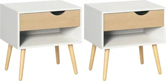 HOMCOM Set De 2 Mesitas De Noche Mesa Auxiliar Con 1 Caj&oacute;n Y Estante De Almacenamiento Para Dormitorio Sal&oacute;n Cama Oficina Estilo Moderno 50x39x51 Cm