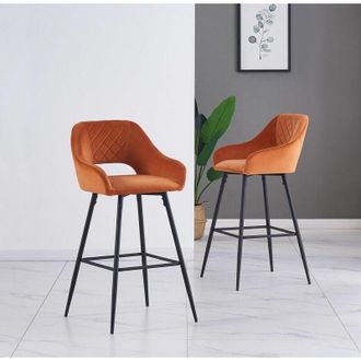Ainpecca Ainpecca - 2pcs Orange Bar Stool Velvet Seat w/Backrest &Armrest Metal Leg Kitchen Breakfast