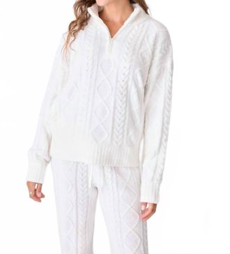 PJ Salvage Chenille Cozy Cable Quarter Zip Sweater In Ivory