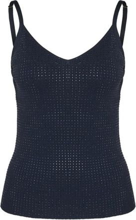 Fracomina Gebreide Tanktop met Strass-steentjes - Dames - Tops zonder mouwen - Blauw - XL - Tops