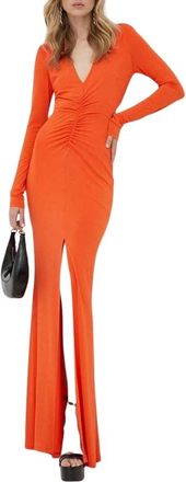 Patrizia Pepe Maxi Jurk - Dames - Maxi kleedjes - Oranje - S - Nylon - Kleedjes