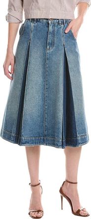 Balmain Vintage Blue Denim Pleated Midi Skirt