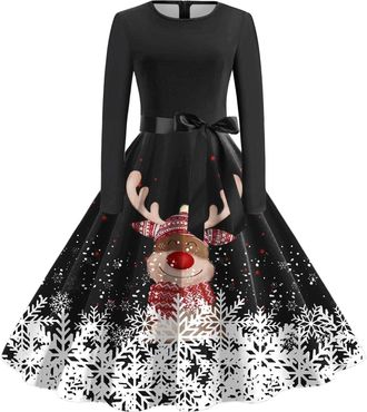 Generic Women Christmas Dresses UK A Line Swing Dress Christmas Outfits Fancy Cute Xmas Printed Dresse Party Cocktail Costume Swing Dresses Round Neck Xmas Gr