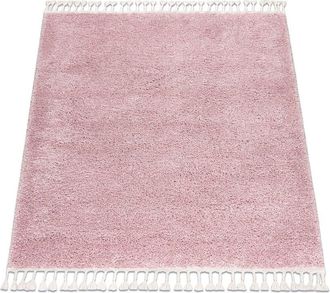 RugsX Rugsx - Carpet berber square 9000 pink Fringe Berber Moroccan shaggy pink 160x160 cm