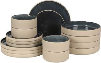 Gibson Home Liberty Bay 16-Piece Stoneware Stackable Plates and Double Bowl Dinnerware Set in Blue at Nordstrom