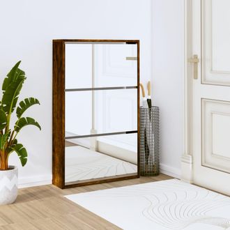 vidaXL Mueble Zapatero Y Espejo 3 Niveles Roble Ahumado 63x17x102,5 Cm Vidaxl