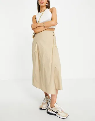Whistles Izzy side button midi skirt co-ord in beige-Neutral