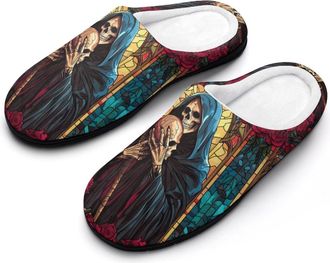 Generic Grim Reaper with A Skull Mens Slippers Memory Foam Winter Warm Sandals Slip On House Shoes Size 7-14