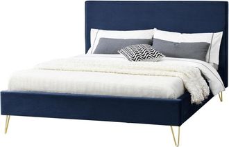 Concept Usine Cama de terciopelo azul y latón de 140