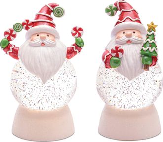 Melrose International LED Peppermint Santa Snow Globe (Set of 2) - White, Green, Red
