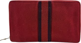 Herm&egrave;s Red Color Cotton Long Wallet (Bi-Fold) (Pre-Owned)