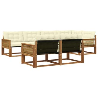 vidaXL Conjunto De Sof&aacute;s De Exterior Con Coj&iacute;n 7 Pcs Natural Y Crema Vidaxl