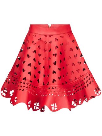 Area laser-cut leather miniskirt - Red
