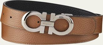 Ferragamo Mens Gancini Reversible Pebbled Leather Belt