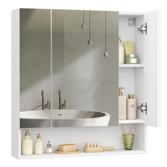 Vasagle Vasagle Kailyn Collezione - Armadietto Bagno Da Parete Con Ante A Specchio, Mobiletto Pensile Bagno, Ripiani Regolabili, Stile Moderno, 16,5 X 70 X 75