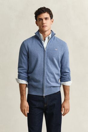 GANT Men Casual Cotton Zip Cardigan (XXXL) DENIM BLUE MELANGE