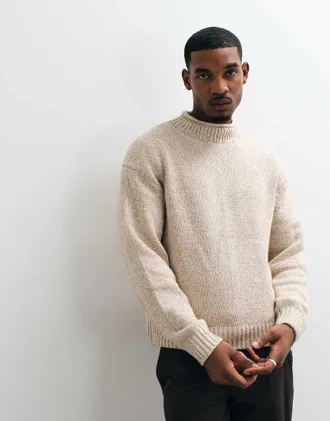 Abercrombie & Fitch maglione lavorato a maglia con finto collo alto color panna-Bianco