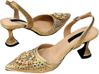 Generic Womens Stiletto High Heel Shoes and Gold Chain Handbag Set Sparkly Rhinestone Big Crystal Decoration