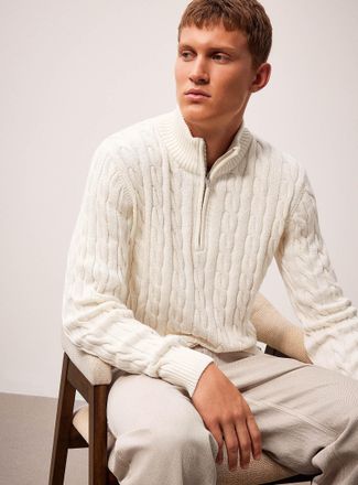 Lindbergh Mens Cable-knit zip-neck sweater Relaxed fit