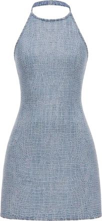 Self Portrait CROCODILE-EFFECT DENIM MINI DRESS WITH RHINESTONE - Self-portrait - Woman