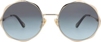 Chlo&eacute; Round-Frame Metal Sunglasses