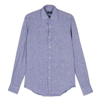 Paul & Shark Casual Shirts, male, Blue, M, Blue Linen Casual Long Sleeve Shirt