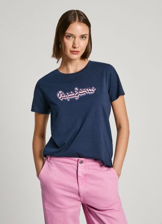 Pepe Jeans London T-Shirt PEPE JEANS ENARA, Damen, Gr. XS, blau (marine blau), Jersey, Obermaterial: 100% Baumwolle, regular fit, Shirts T-Shirt