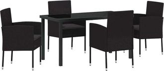 vidaXL Garden Dining Set with Cushion 5 pcs Black Poly Rattan vidaXL