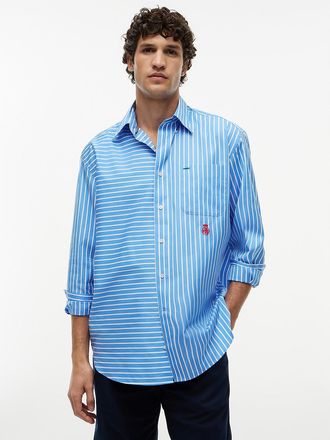 Tommy Hilfiger Mens Relaxed Fit Mixed-Stripe Shirt - Blue Spell/White Stripe - XL
