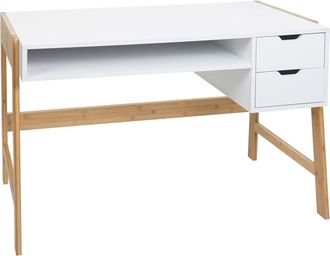 Hhg Hhg - Escritorio 671, Mesa De Oficina Escritorio De Ordenador Mesa De Trabajo, Caj&oacute;n, Bamb&uacute; 76x115x58cm, Blanco
