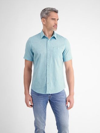 Lerros Kurzarmhemd LERROS LERROS Halbarmhemd mit Leinenanteil, unifarben, Herren, Gr. 3XL, Normalgr&ouml;ssen, blau (coastal blau), 80% Baumwolle, 20% Leinen, Hem