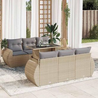 vidaXL Vidaxl - Set Sof&aacute;s De Jard&iacute;n 7 Piezas Y Cojines Rat&aacute;n Sint&eacute;tico Beige