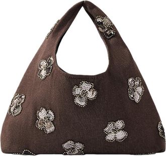 Generic Fashion Trend Cowgirl Handbag Vintage Delicate Flower Glitter Ladies Bag(Coffee,A)