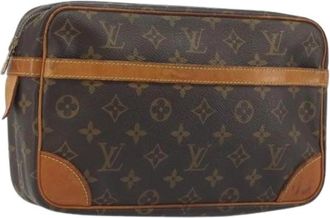 Louis Vuitton Pre-owned Monogram Canvas Clutch - Dames - Vintage Clutch - Bruin - ONE Size - Leer - Vintage