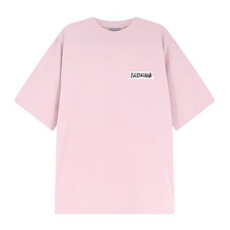 Balenciaga Tops, Dames, Roze, XS, Katoen, Masking Tape T-shirt