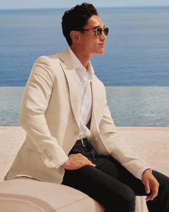 CHARLES TYRWHITT Linen Cotton Checkered Jacket - Stone Size 36R by Charles Tyrwhitt