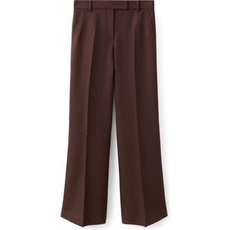 Mango Selection Pleat Front Straight Leg Wool Pants in Brown at Nordstrom Rack, Size 10