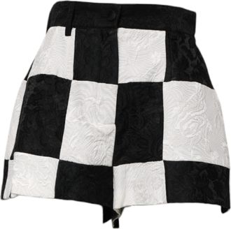Dolce & Gabbana Black White Floral Brocade Hot Pants Womens Shorts