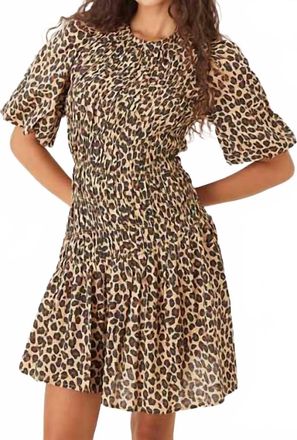 Never Fully Dressed Nara Puff Sleeve Pleated Mini Dress In Leopard