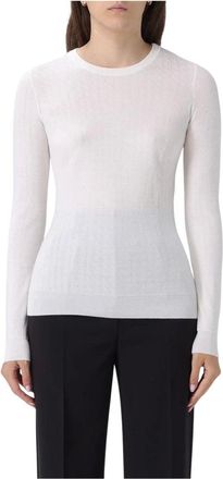 Elisabetta Franchi Truien & Vesten, Dames, Beige, L, Fijngebreide Top met Lange Mouwen