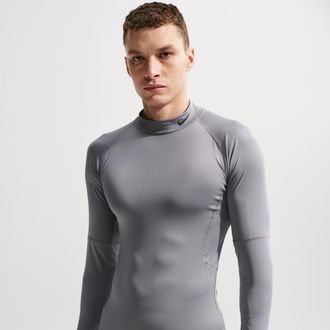 Nike Mens Nike Pro Dri-FIT Fitness Mock-Neck Long-Sleeve Top in Grey | FB7908-084