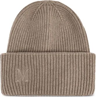 Max Mara Mmretina ribbed embroidered beanie hat - women - Cashmere - One Size - Neutrals
