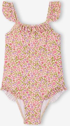 Vertbaudet M&auml;dchen Badeanzug mit R&uuml;schen und Blumenmotiven hellrosa