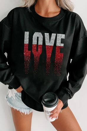 Azura Exchange Rhinestone Liefde Sweatshirt met Ronde Hals