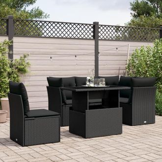 vidaXL Set De Sof&aacute;s De Jard&iacute;n 6 Piezas Y Cojines Rat&aacute;n Sint&eacute;tico Negro Vidaxl