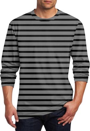 Generic Mens Striped Long Sleeve T Shirt Classic Crew Neck Young Fashion Tops Soft Cotton Blend Lightweight Outdoor Workout T-Shirts Basic Pullover Stripe Men