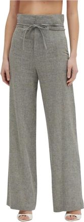 Erika Cavallini Semi Couture Brede broek - Dames - Wijde Broeken - Grijs - L - Linnen - Broeken